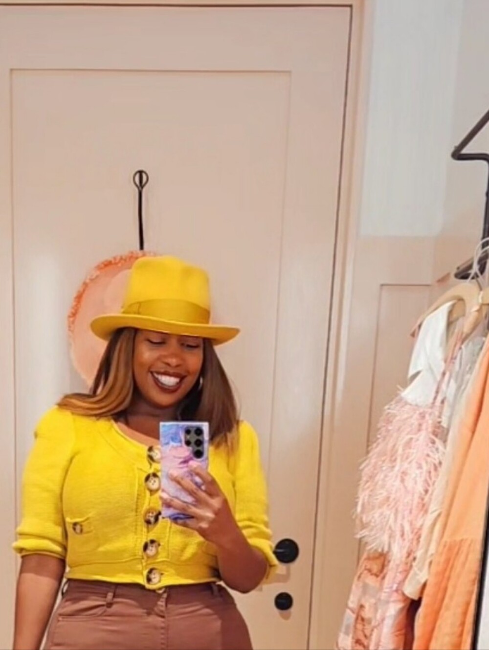 Urban Outfitters (UO) Flat Brim Wool Fedora Hat in Mustard Yellow